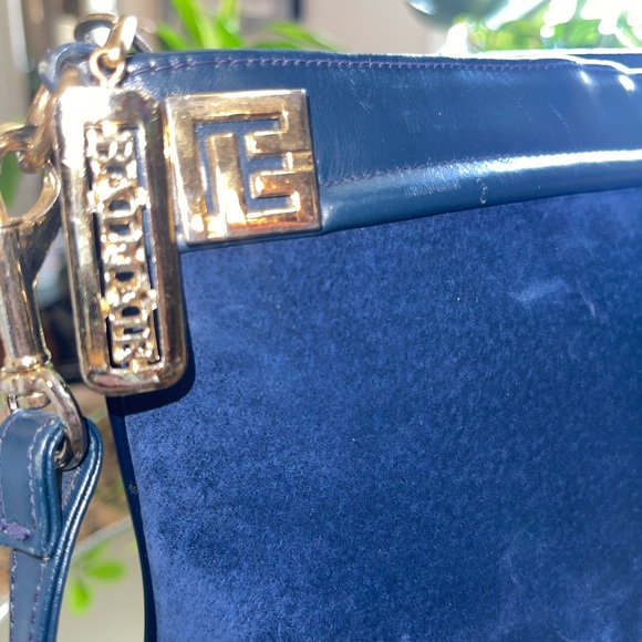 PIERRE BALMAIN VINTAGE Blue Suede Crossbody Bag. EUC - Picture 7 of 9